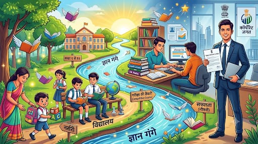 Gyan Gange: Nursery se naukri tak educational journey aur competitive exam preparation illustration